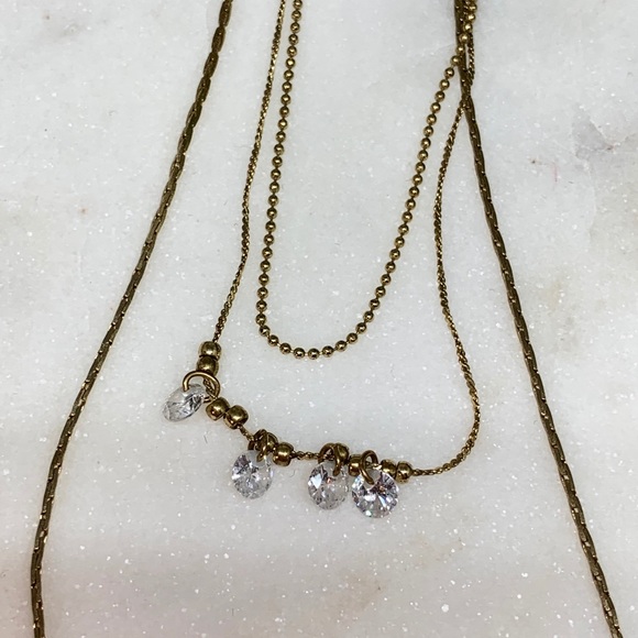 Delicate Gold Tone Three Layered Necklace